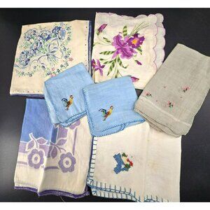 Vintage Handkerchief Lot With Floral Embroidery Cross-Stitch CM2041